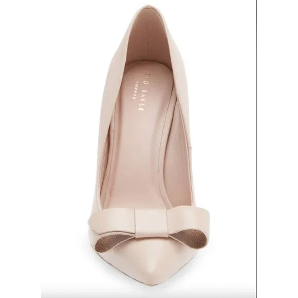 Ted Baker London ZAFINII bow pointed toe womens Nude leather pump Sz Eu 38.5